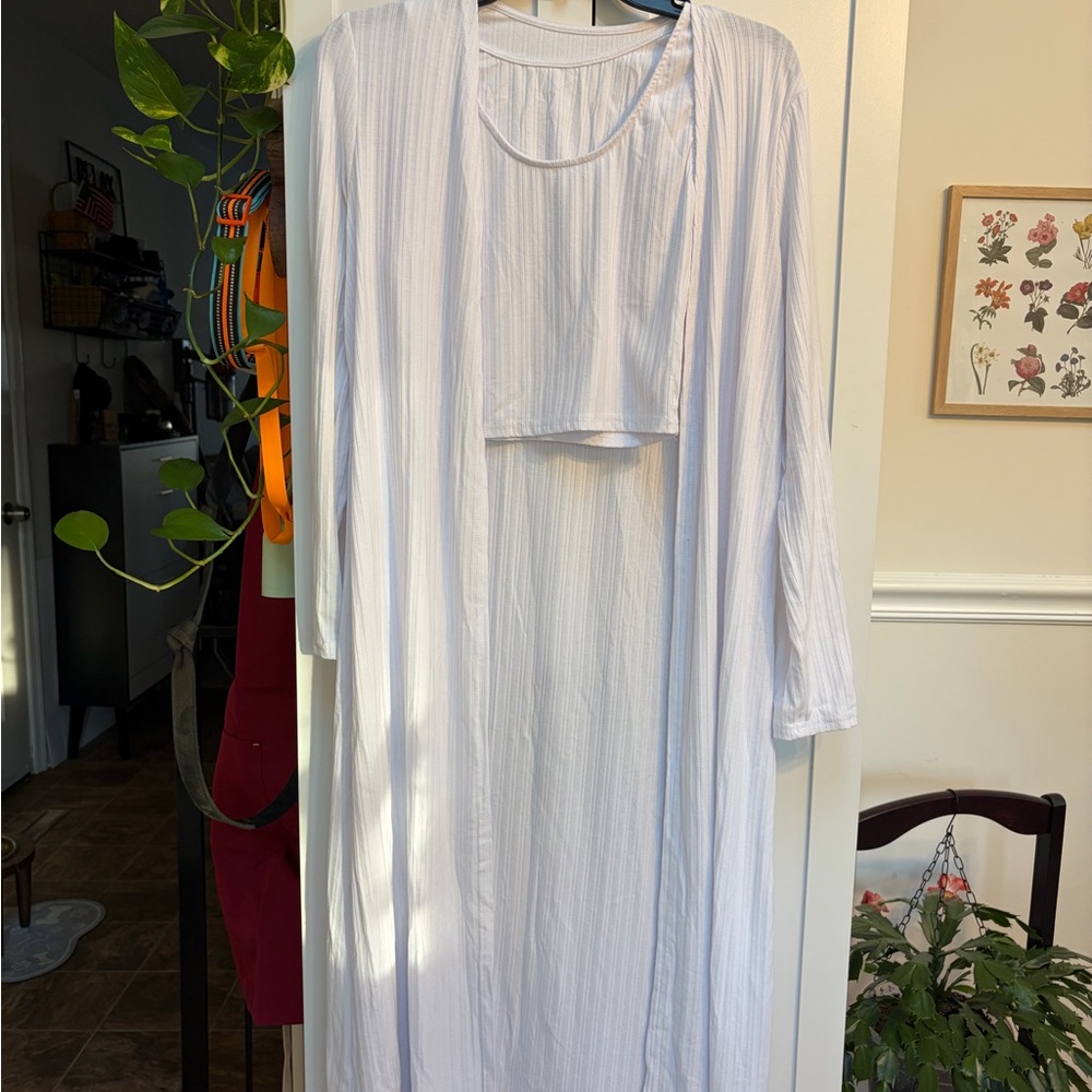 Elegant White Maxi Dress with Long Cardigan